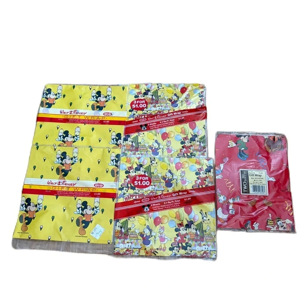Vintage Disney Mickey Mouse Wrapping Paper Birthday Bundle NEW 90s Cleo Wrap